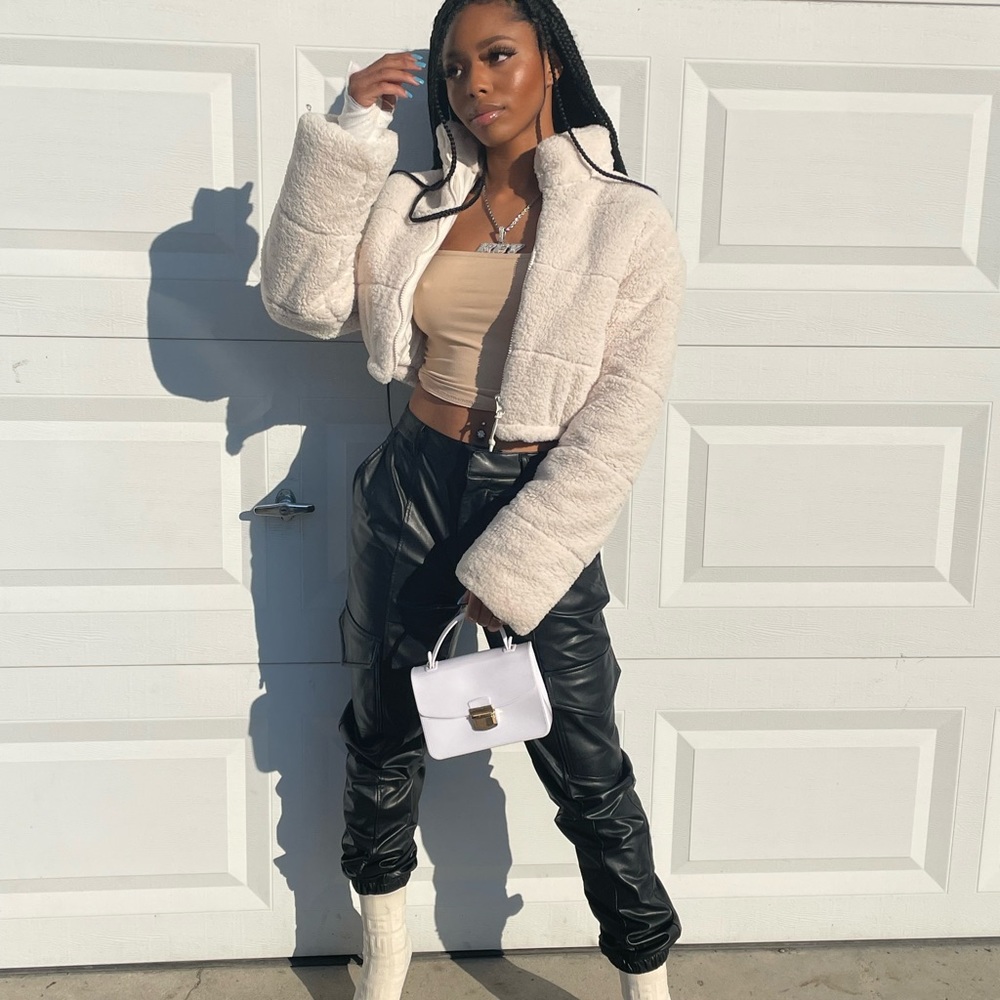 Black faux leather pants